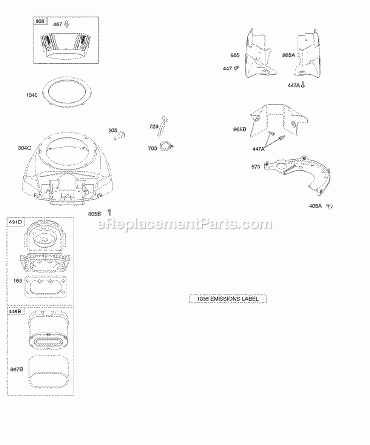 Air Cleaner Blower HousingShrouds Diagram and Parts List for  Briggs and Stratton Engine